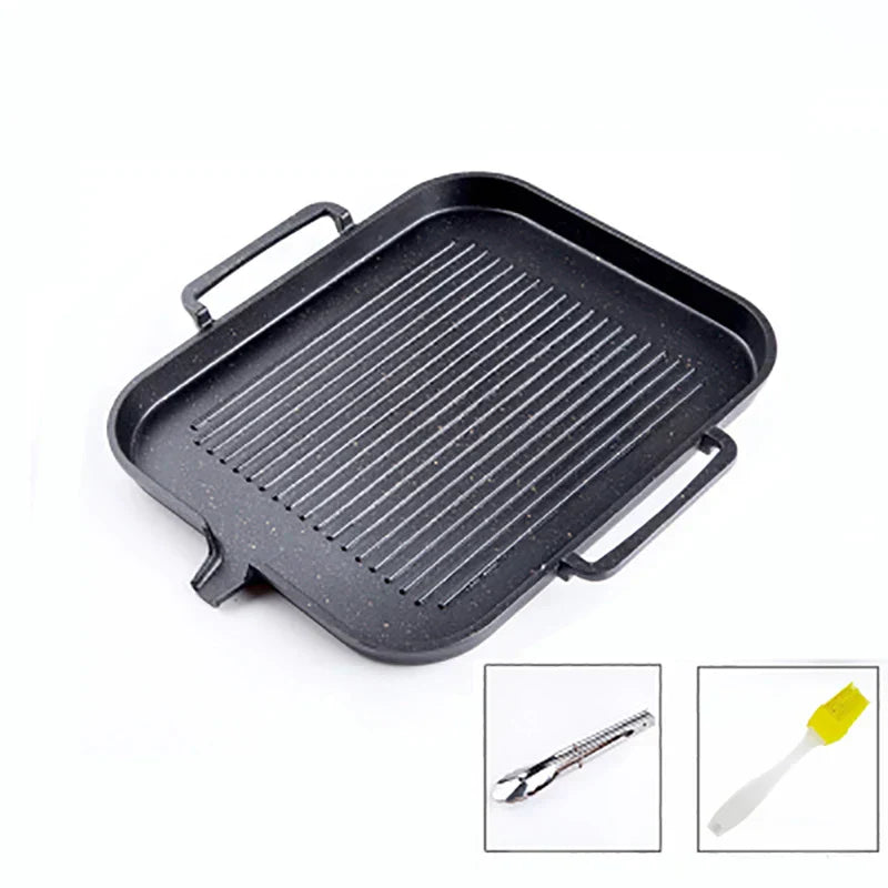 1 Set Aluminum Frying Pan Non-stick Barbecue Frying