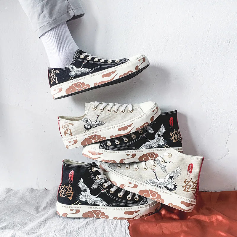 2021 High-Top Canvas Sneakers for Women – Retro Floral Design