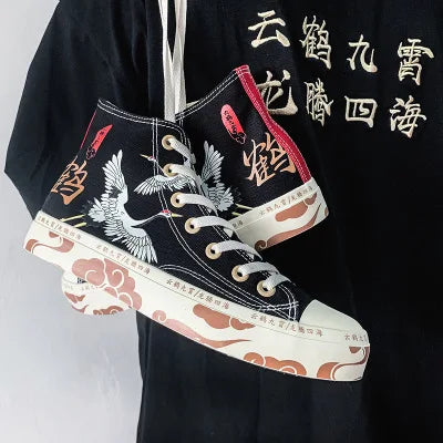 2021 High-Top Canvas Sneakers for Women – Retro Floral Design