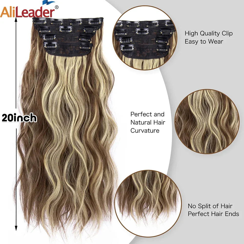 4Pcs/Set 20Inch Synthetic Hair Clip In Long Wavy