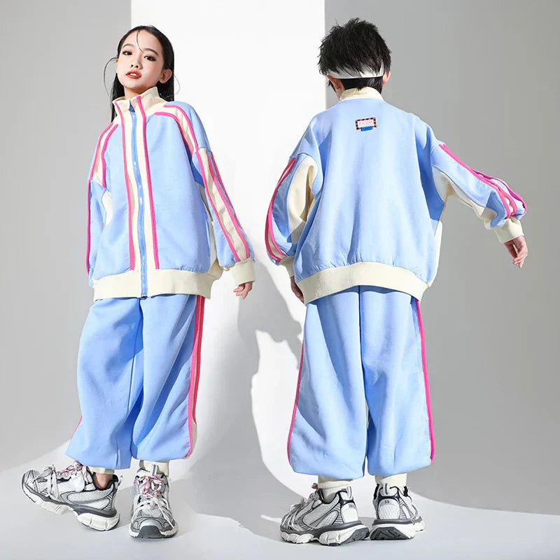 Boys Hip Hop Blue Coat Joggers Girls Sport