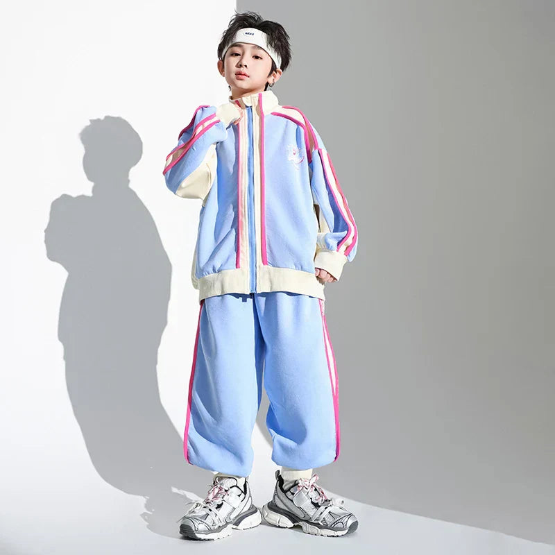 Boys Hip Hop Blue Coat Joggers Girls Sport