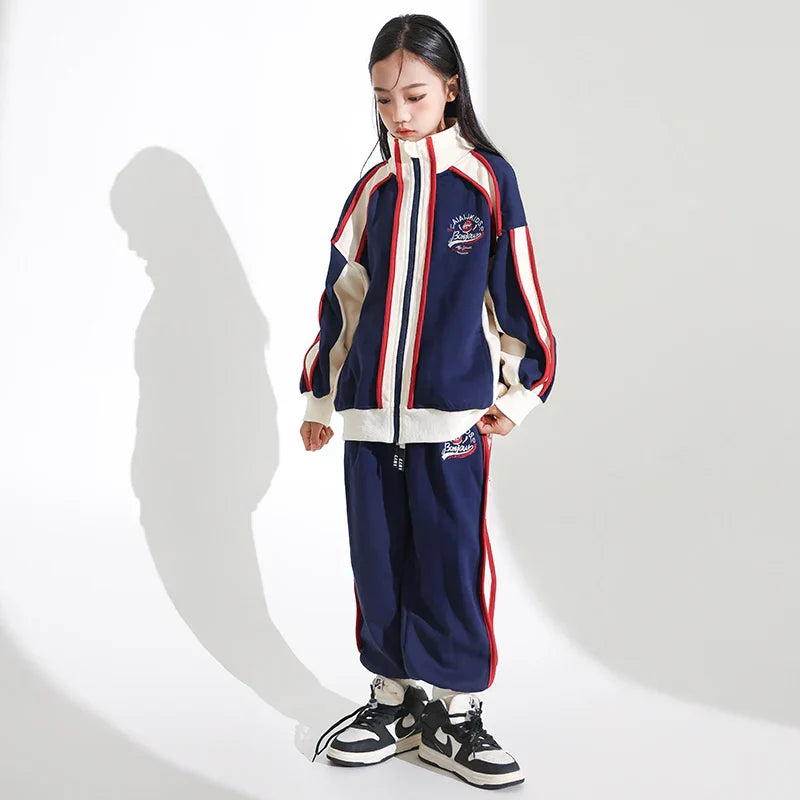 Boys Hip Hop Blue Coat Joggers Girls Sport