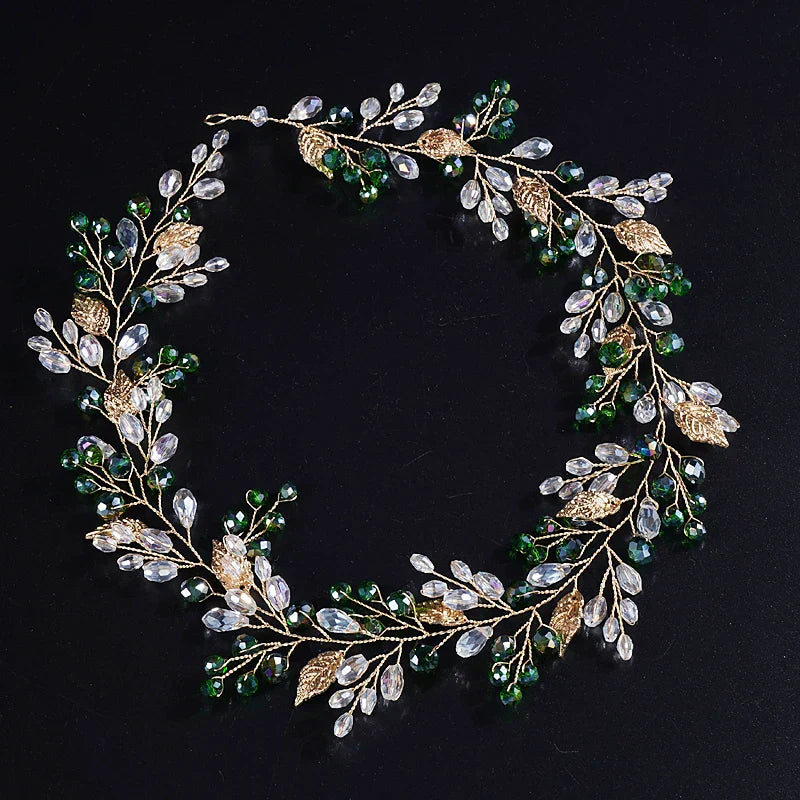 Gold Alloy Crystal Bead Flower Headband Hair Accessories