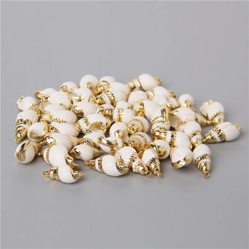 10PCS Natural White Shell Charms Tiny Conch Cowrie