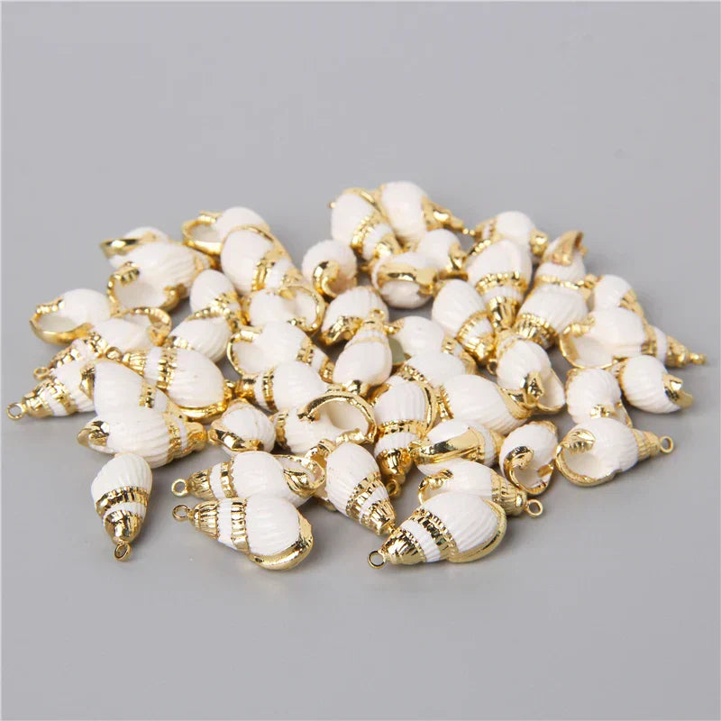 10PCS Natural White Shell Charms Tiny Conch Cowrie