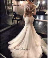 Full Sleeves Illusion Back Lace Mermaid Wedding Dresses