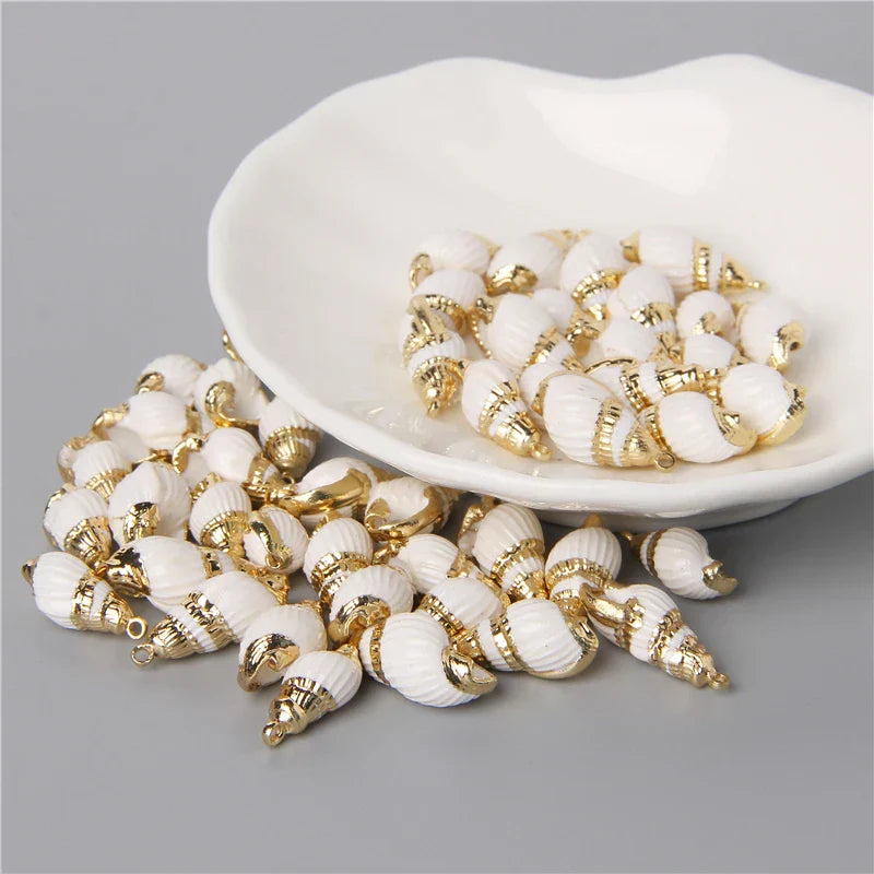 10PCS Natural White Shell Charms Tiny Conch Cowrie