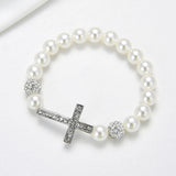 1 Pc Fashionable Imitation Pearl Beaded Bracelet Cross