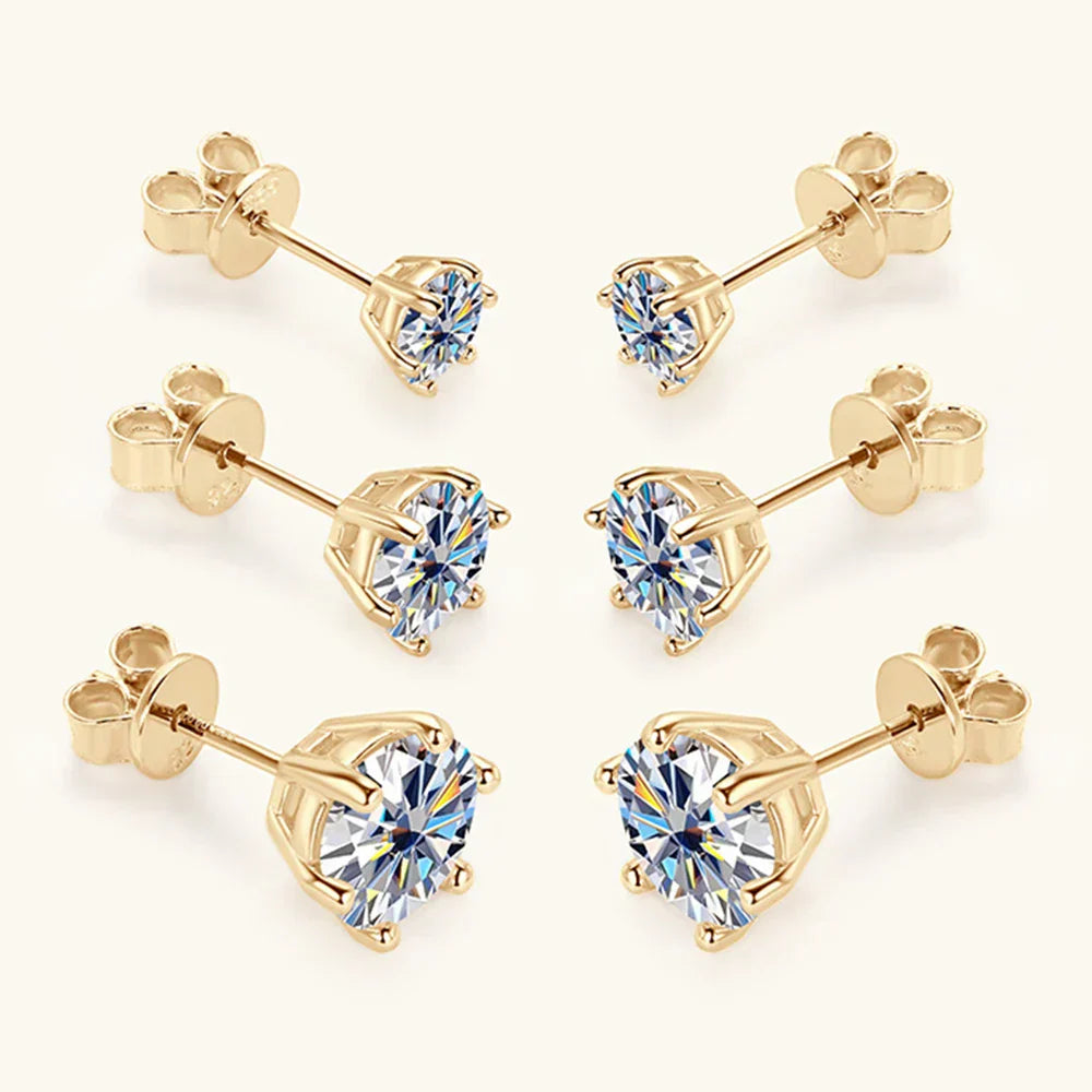 0.5-2ct Moissanite Diamond Stud Earrings 18K Yellow Gold