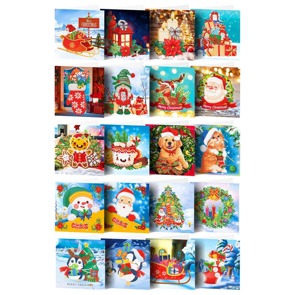 20/16/12/8pcs Christmas Cards Diamond Painting Greeting Cards 5D