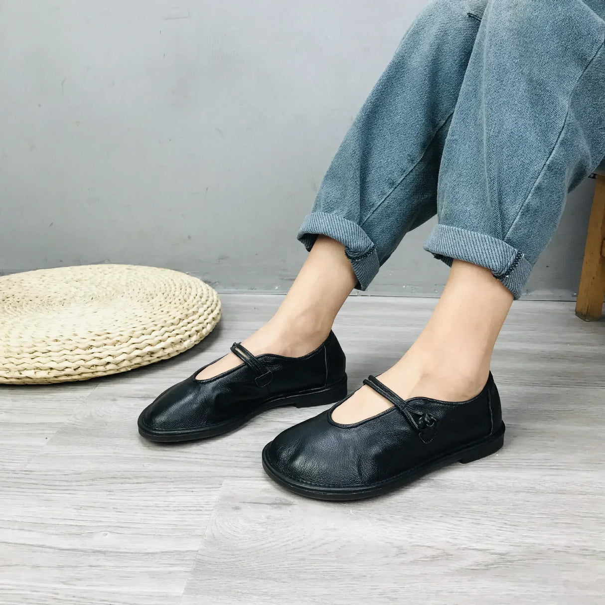 Birkuir Original Genuine Leather Flats Shoes For Women Retro Mary Jane Button Shoes Chinese Style Soft Handmade Ladies Shoes Red