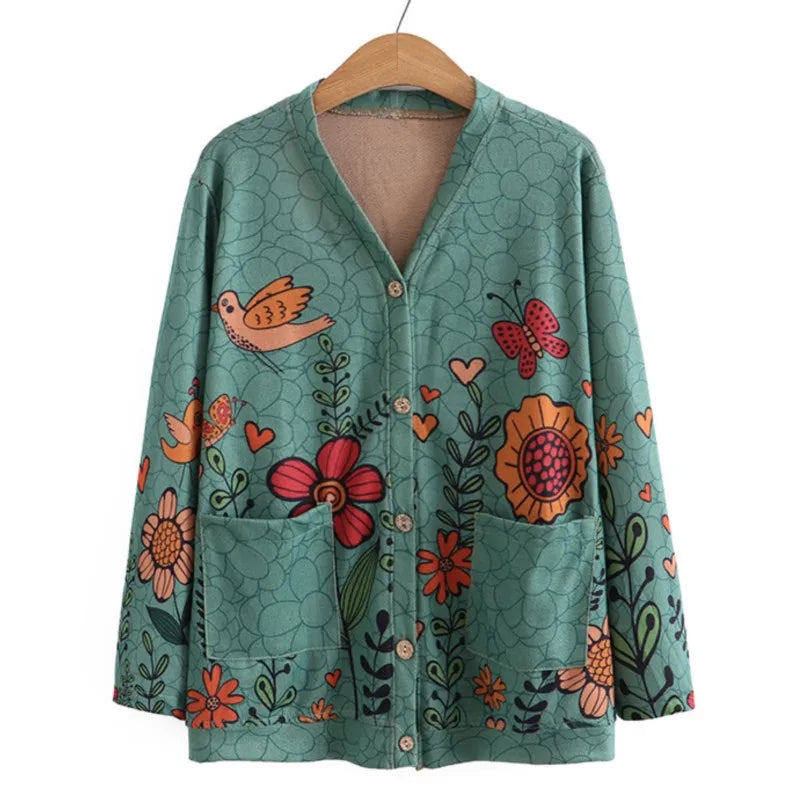 8XL Plus Size Cardigan Women 2023 Spring Print