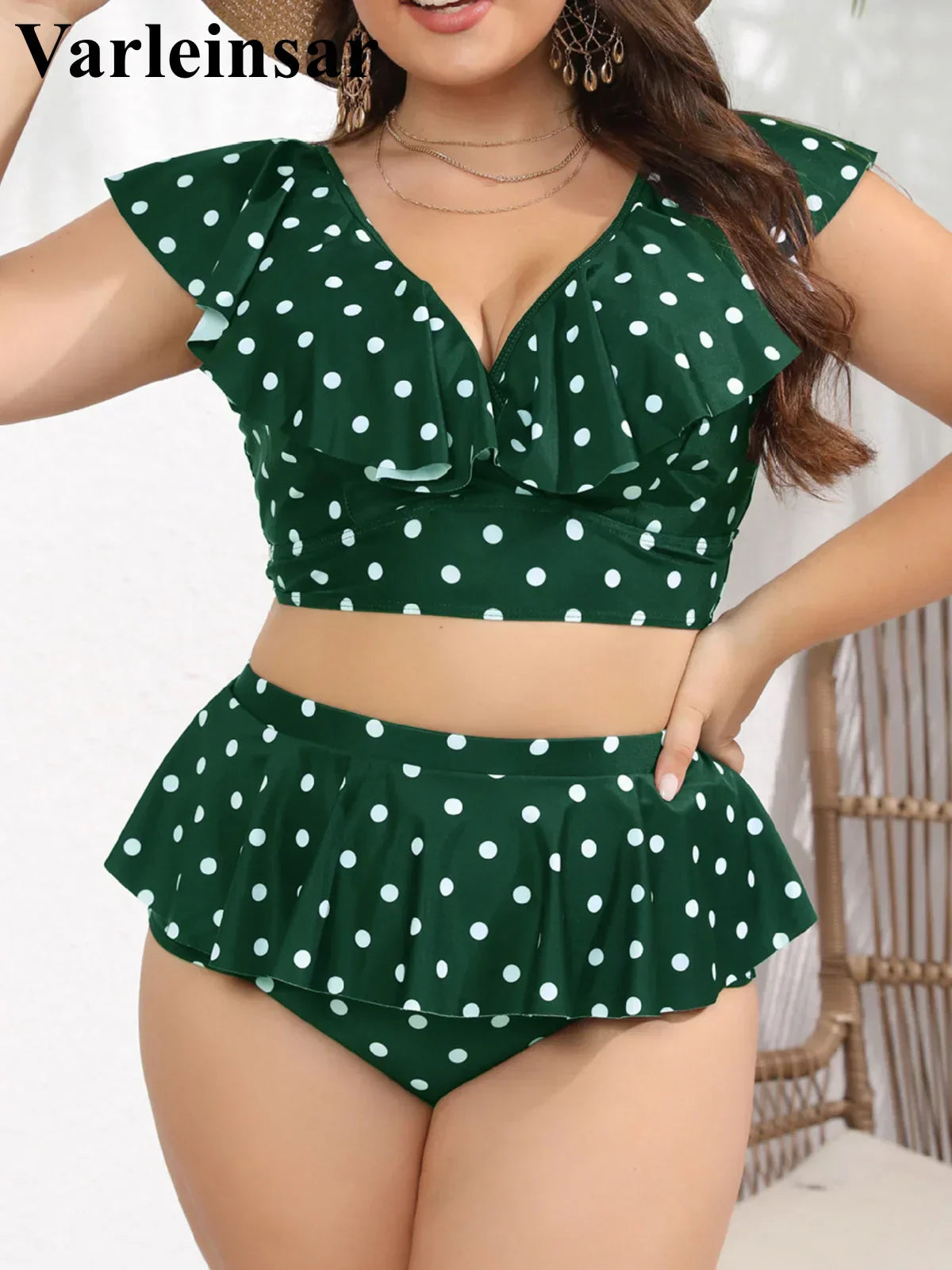 0XL 4XL Polka Dots Bikini Large Size Swimwear