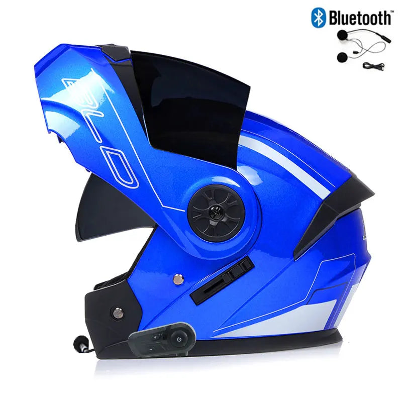 Bluetooth Modular Dual Lens Motorcycle Helmet Safety Downhill Flip Up Helmets Motocross Racing Full Face Casco Moto DOT Approved