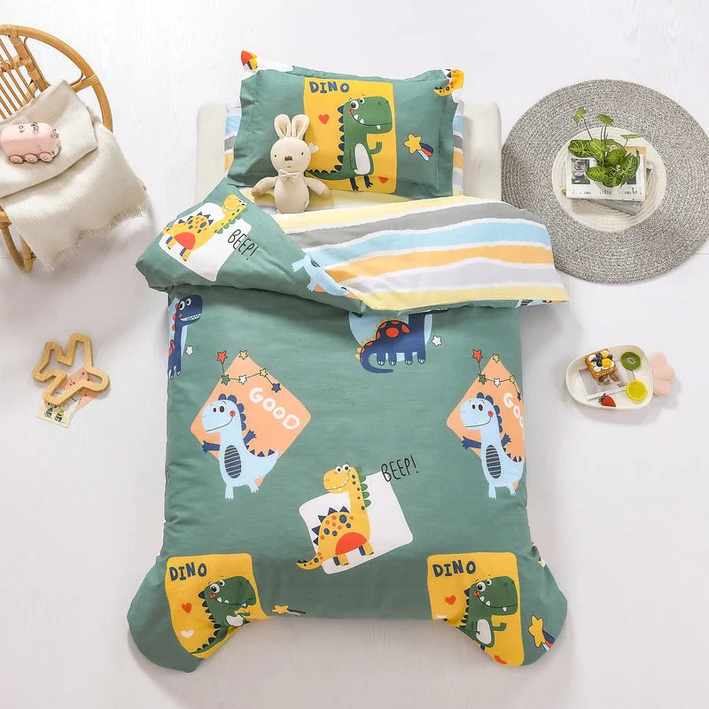 3Pcs Cartoon Cotton Crib Bed Linen Kit Baby