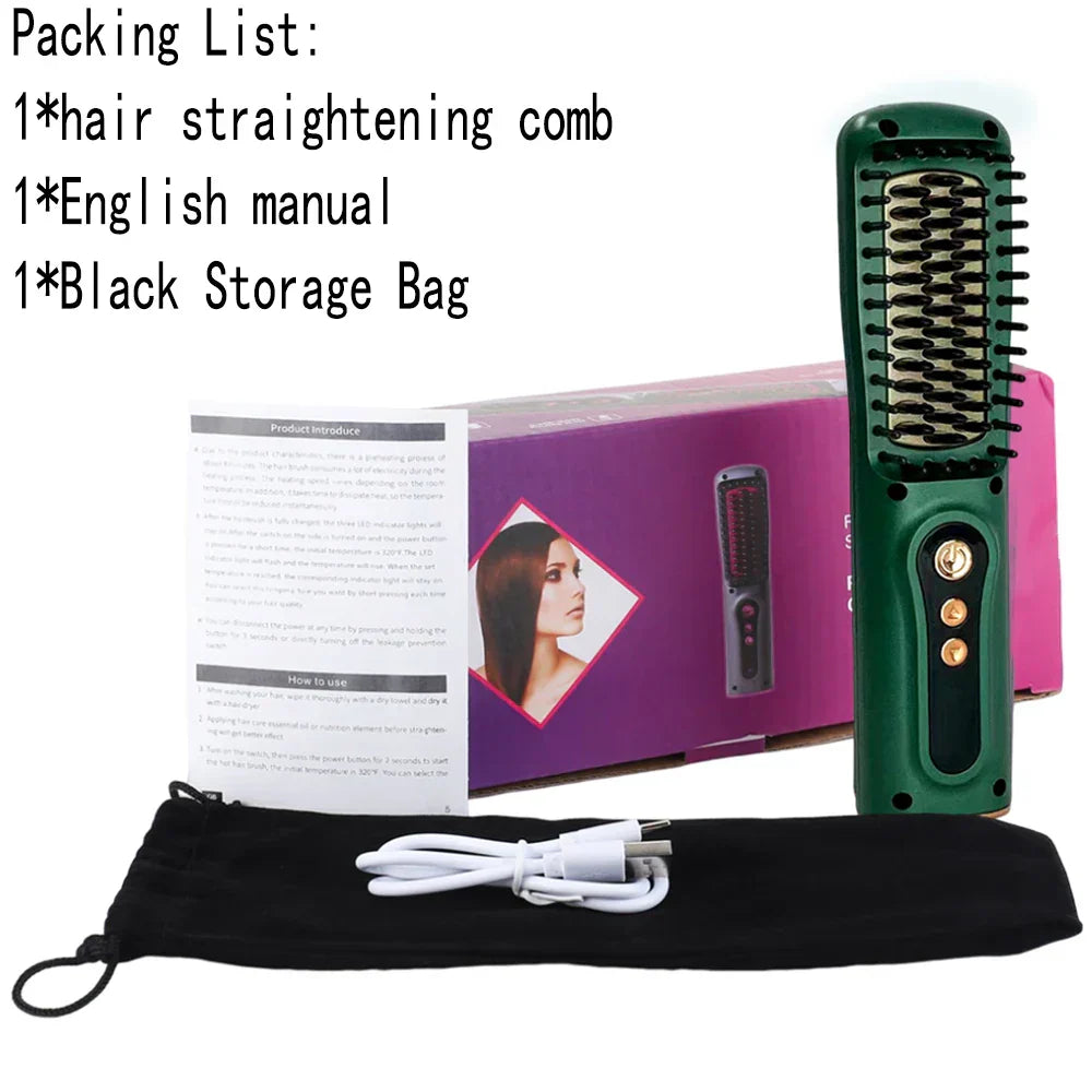 2 in 1 Hair Straightener Heating Comb USB