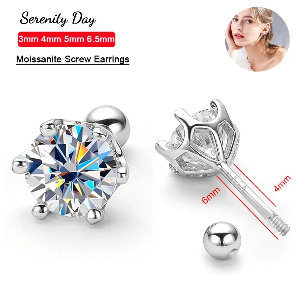 0.2ct- 4ct Moissanite Screw Back Earrings D Color