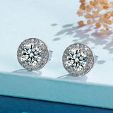 925 Sterling Silver 1 Carat Moissanite Round Earrings