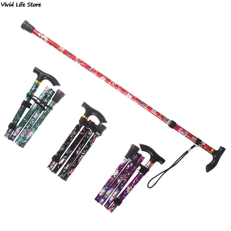 Adjustable 8493cm Folding Walking Stick Sturdy Printed Travel