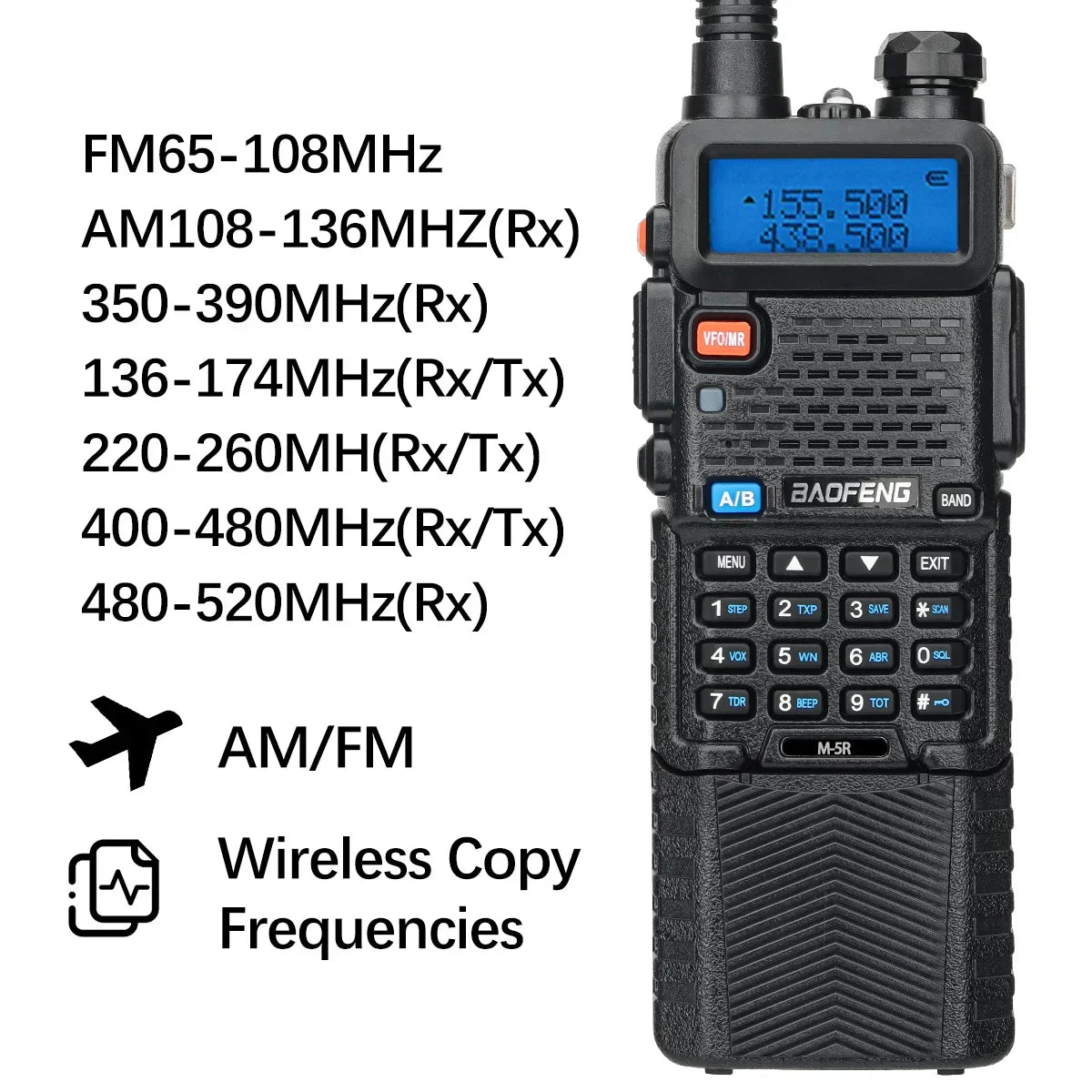 1/2PCS Baofeng M-5R Walkie Talkie Air Band 3800mAh