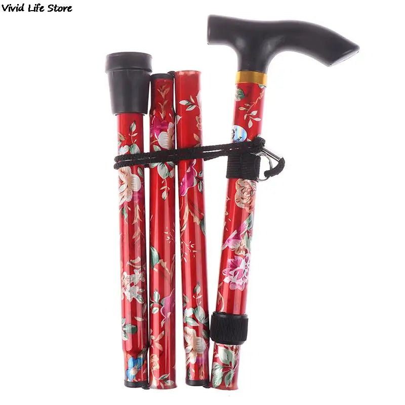 Adjustable 8493cm Folding Walking Stick Sturdy Printed Travel