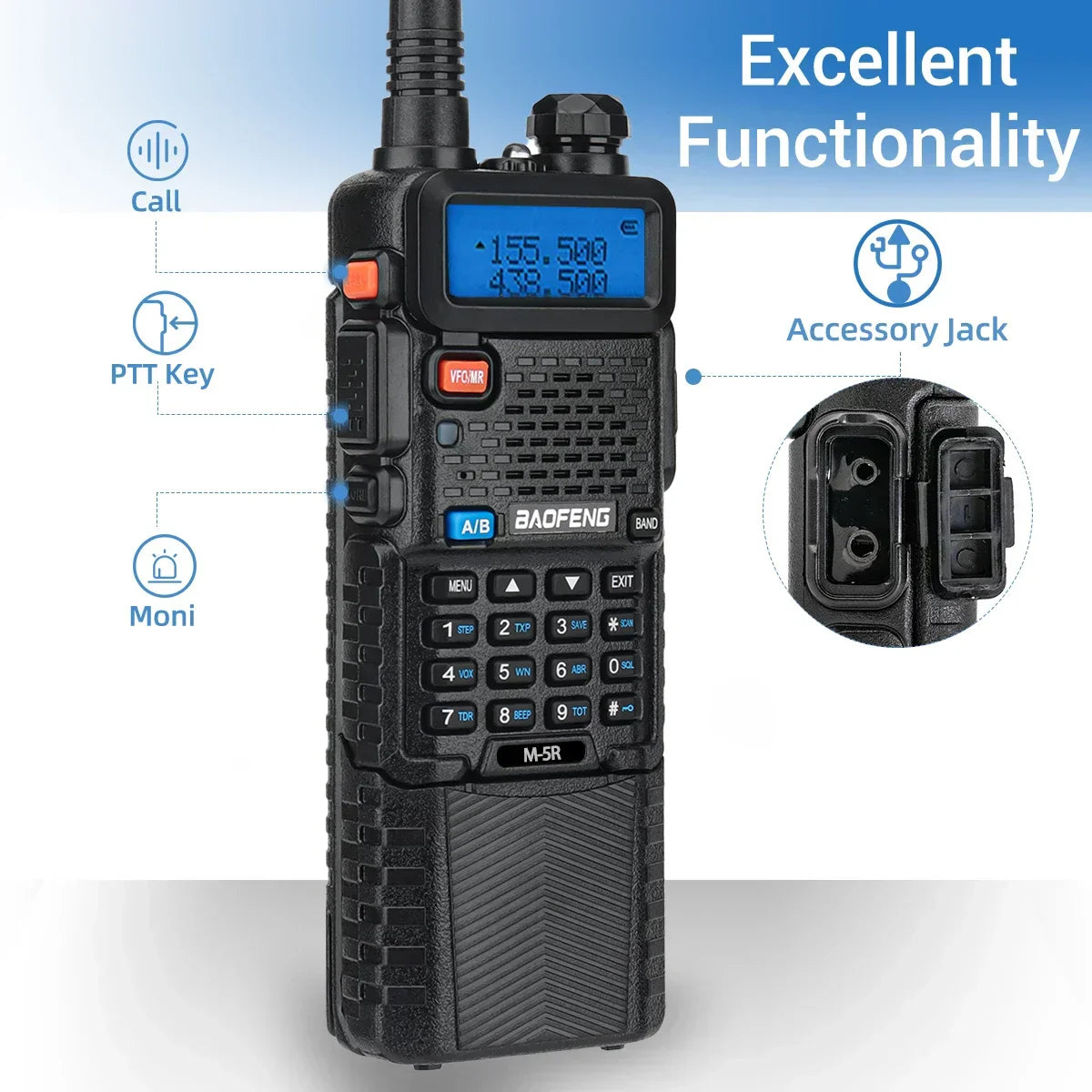 1/2PCS Baofeng M-5R Walkie Talkie Air Band 3800mAh