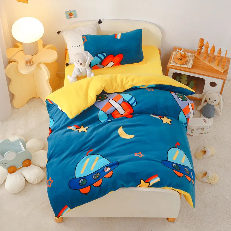 3pcs Cartoon Cotton Crib Linen Kit Baby Coral