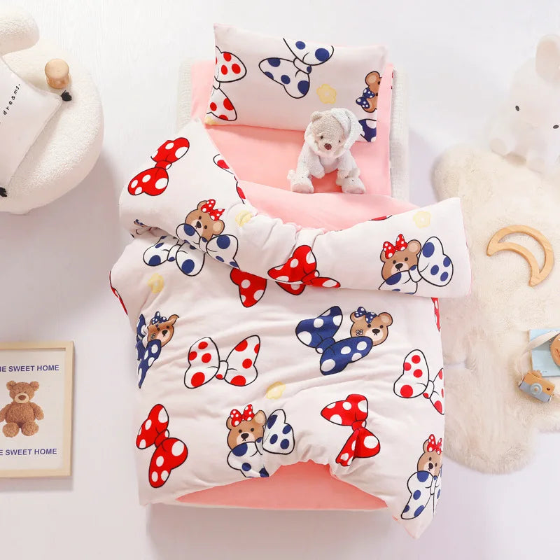 3pcs Cartoon Cotton Crib Linen Kit Baby Coral