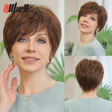 100% Remy Human Hair Wigs Brown Short Pixie