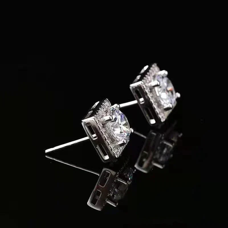 925 Sterling Silver 0.5/1 Carat Moissanite Square Earrings