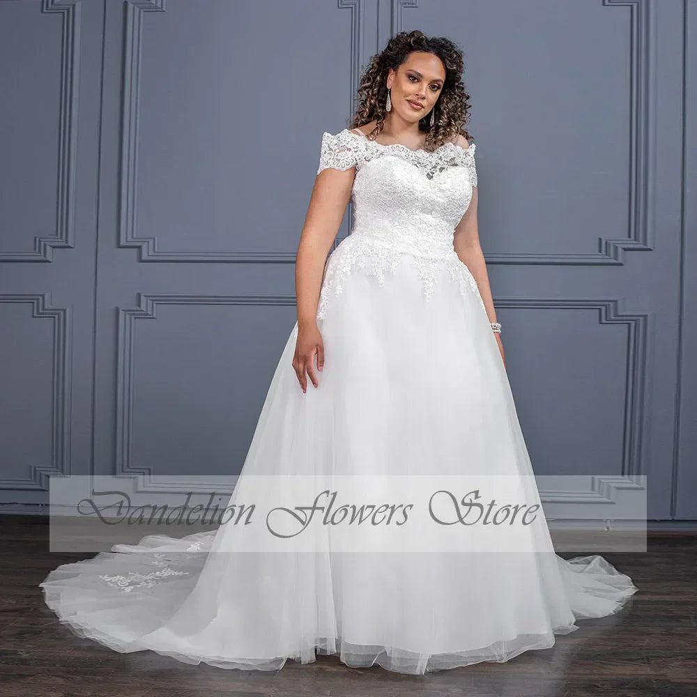 Elegant Wedding Dresses Plus Size Boat Neck Off