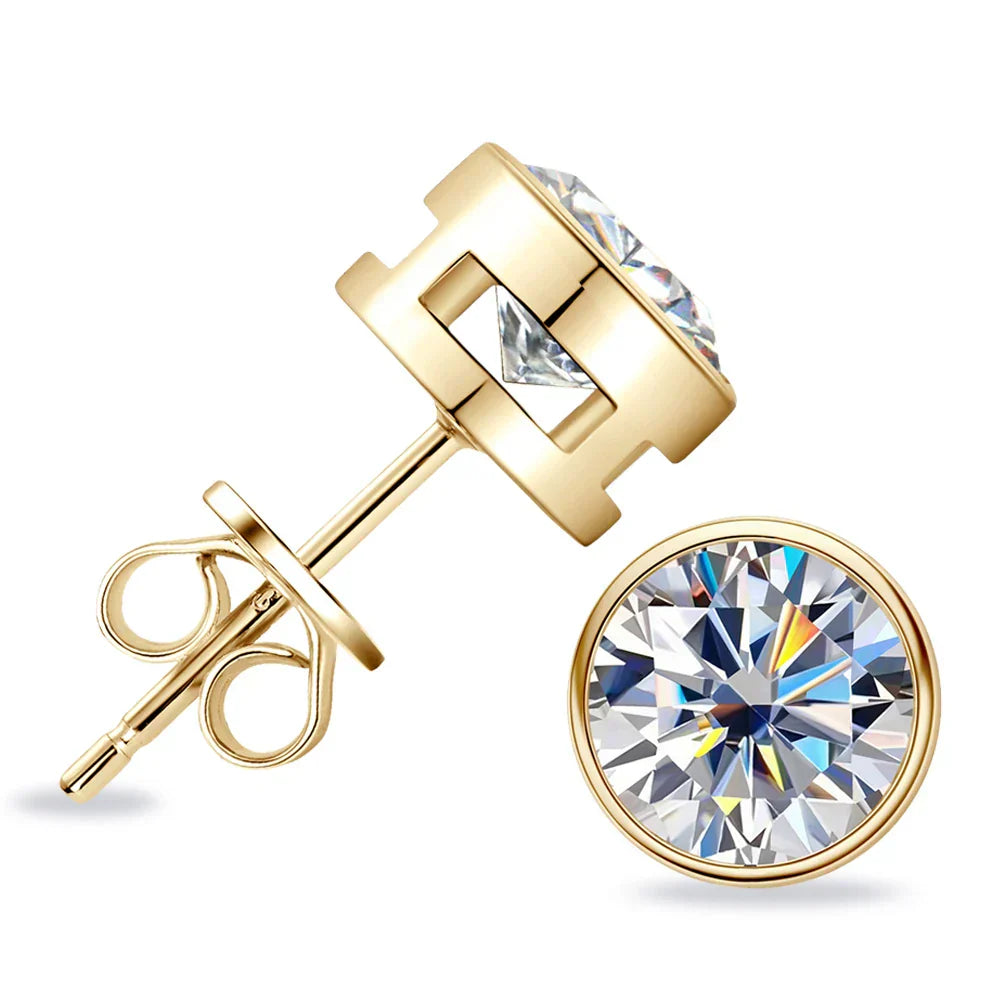 0.5-2ct Moissanite Diamond Stud Earrings 18K Yellow Gold