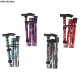 Adjustable 8493cm Folding Walking Stick Sturdy Printed Travel