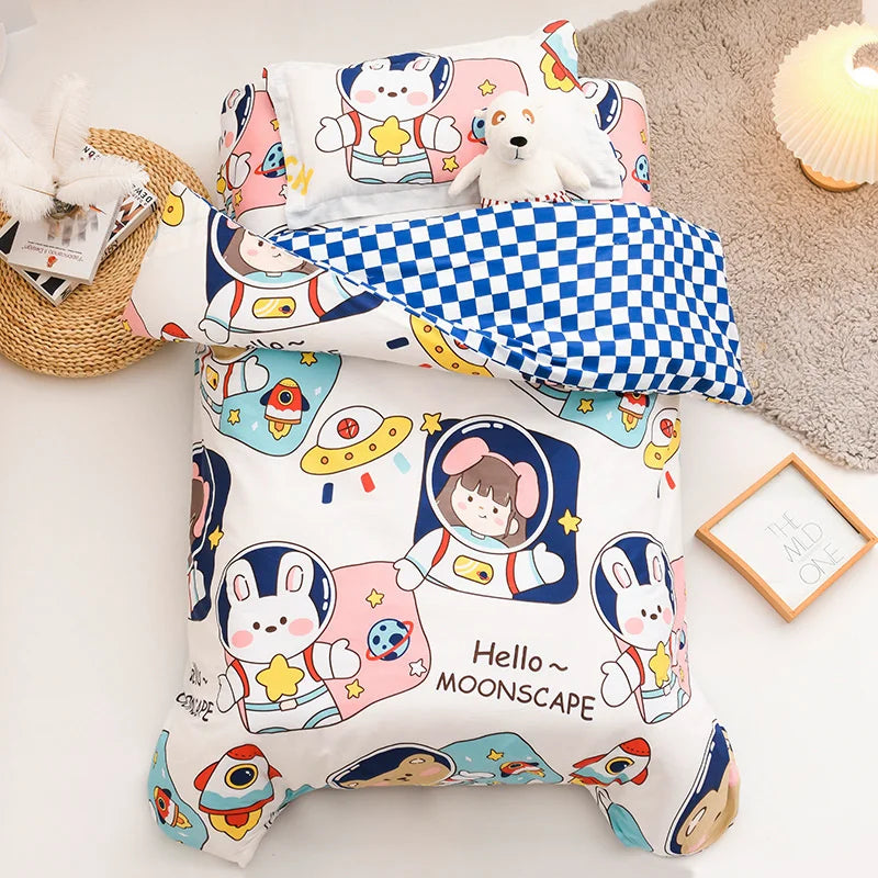 3Pcs Cartoon Cotton Crib Bed Linen Kit Baby