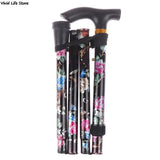 Adjustable 8493cm Folding Walking Stick Sturdy Printed Travel