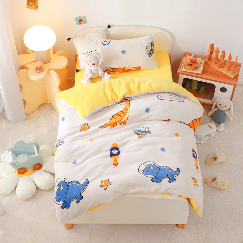 3pcs Cartoon Cotton Crib Linen Kit Baby Coral