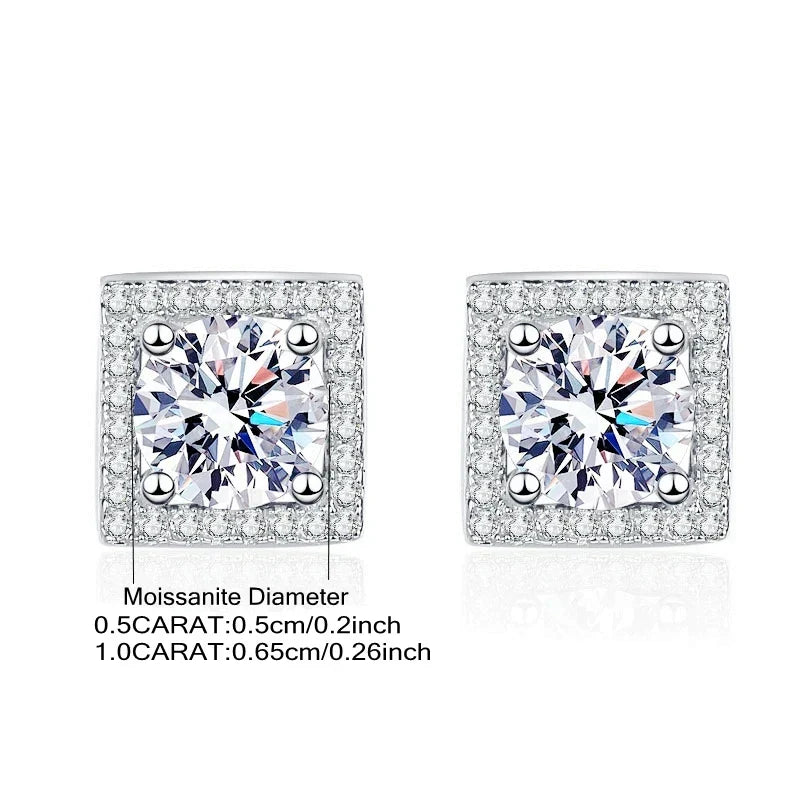 925 Sterling Silver 0.5/1 Carat Moissanite Square Earrings