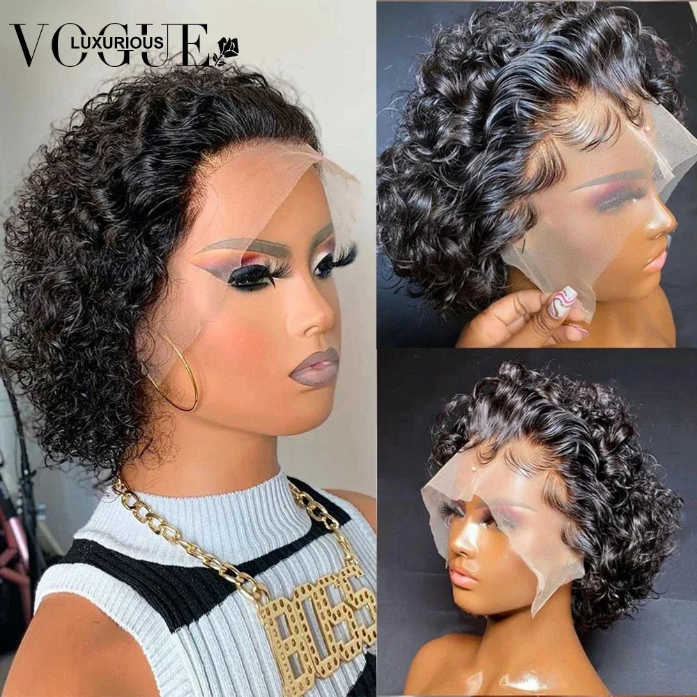 Deep Curly Pixie Cut Lace Front Brazilian Human