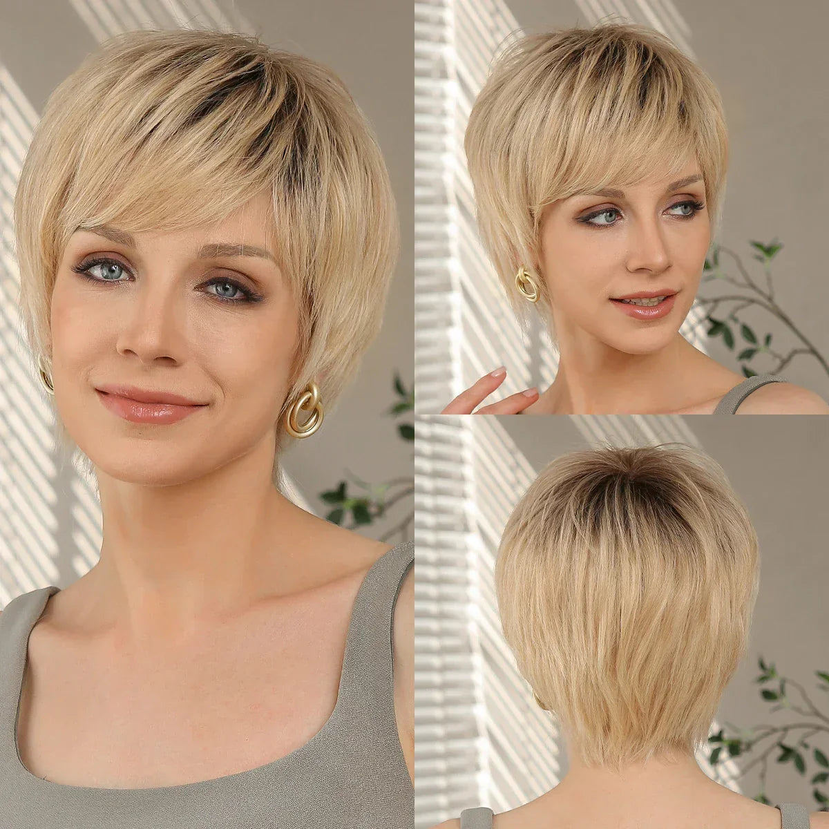 100% Remy Human Hair Wigs Brown Short Pixie