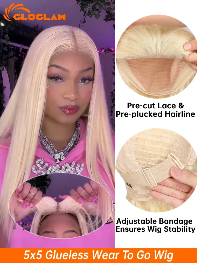 Blonde 5x5 Glueless Wig Human Hair Ready To