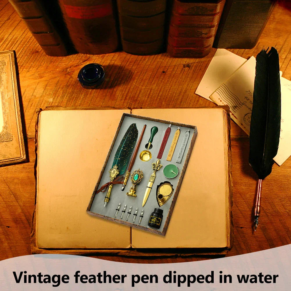 1 Set Retro Feather Pen Writing Ink Set