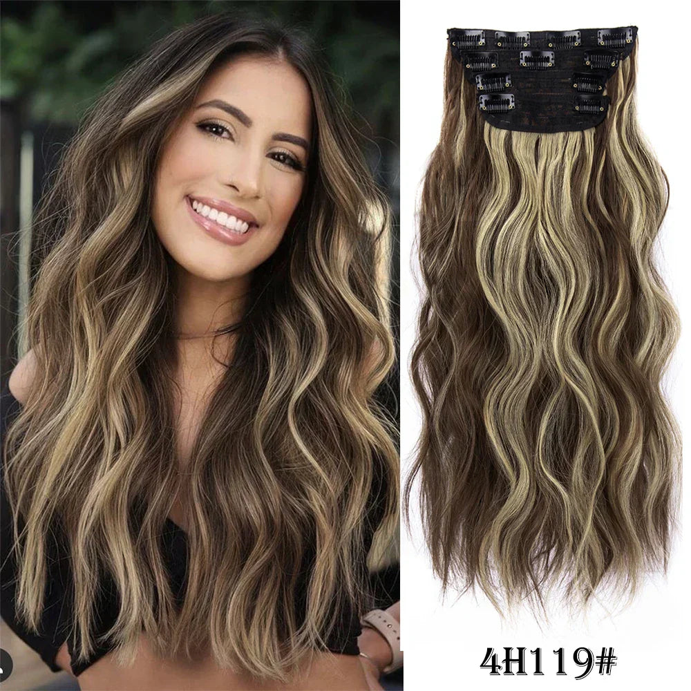 4Pcs/Set 20Inch Synthetic Hair Clip In Long Wavy