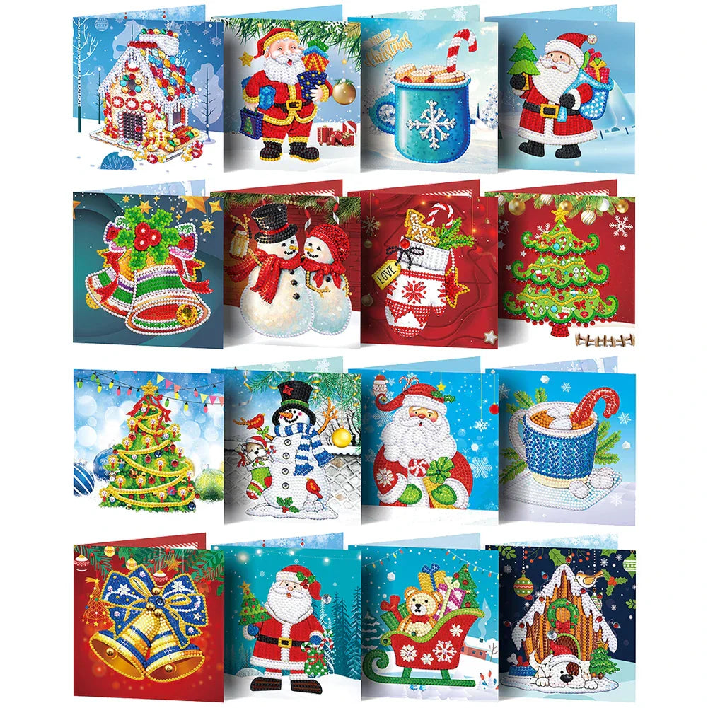 20/16/12/8pcs Christmas Cards Diamond Painting Greeting Cards 5D