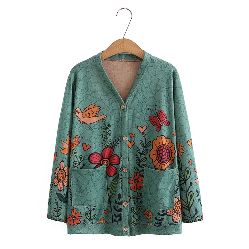 8XL Plus Size Cardigan Women 2023 Spring Print