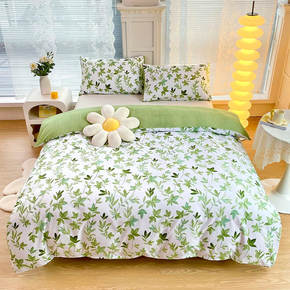 2/3pcs Set Green Flower Print Duvet Cover