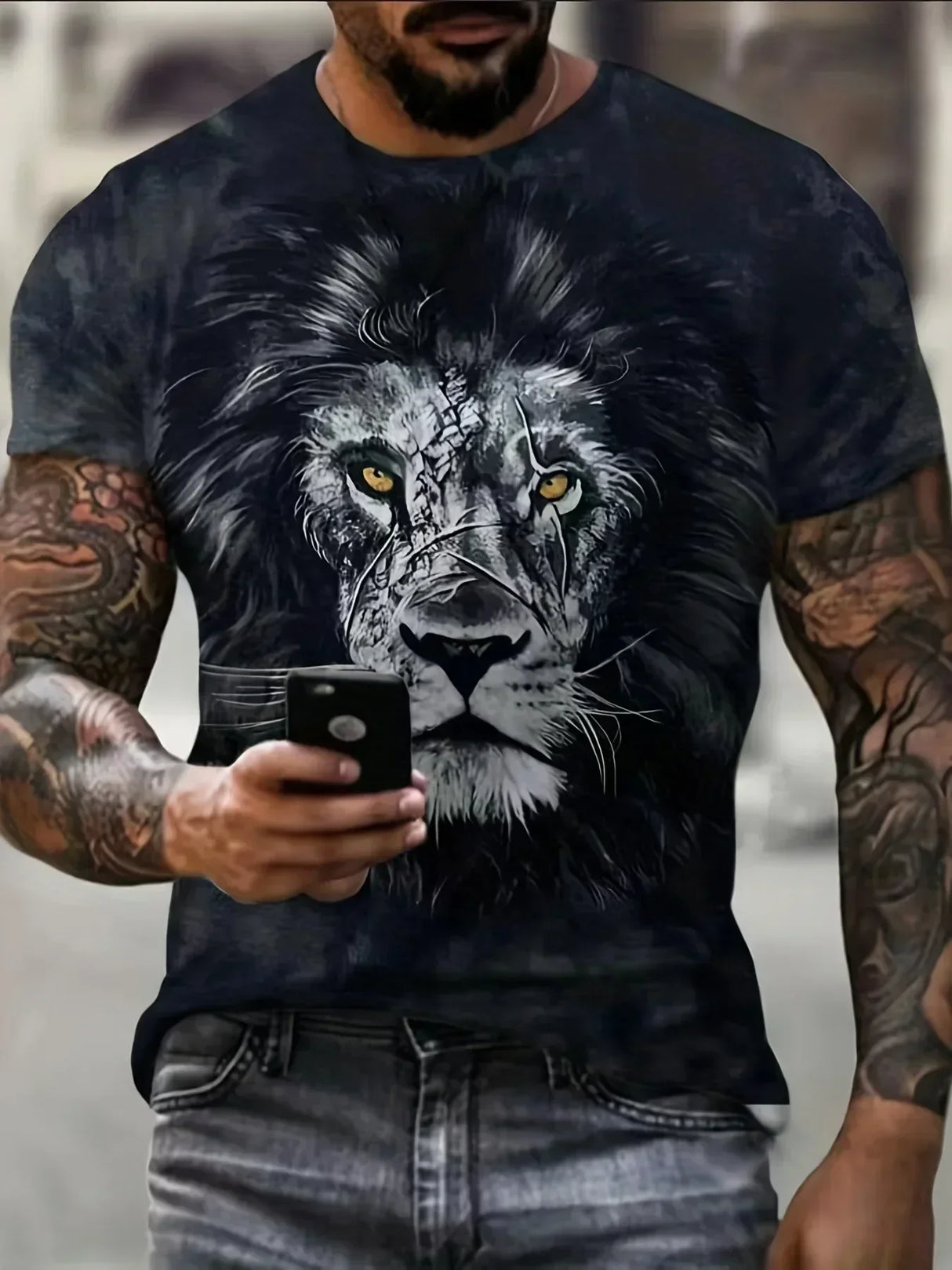 2024 Men's Summer New 3D Printing Fierce Lion