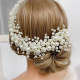 Fashion Bride Large Pearls Wedding Headband Silver Bridal