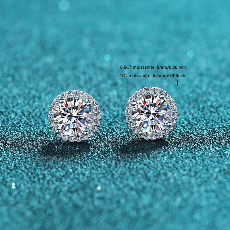 925 Sterling Silver 1 Carat Moissanite Round Earrings