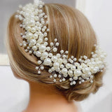 Fashion Bride Large Pearls Wedding Headband Silver Bridal